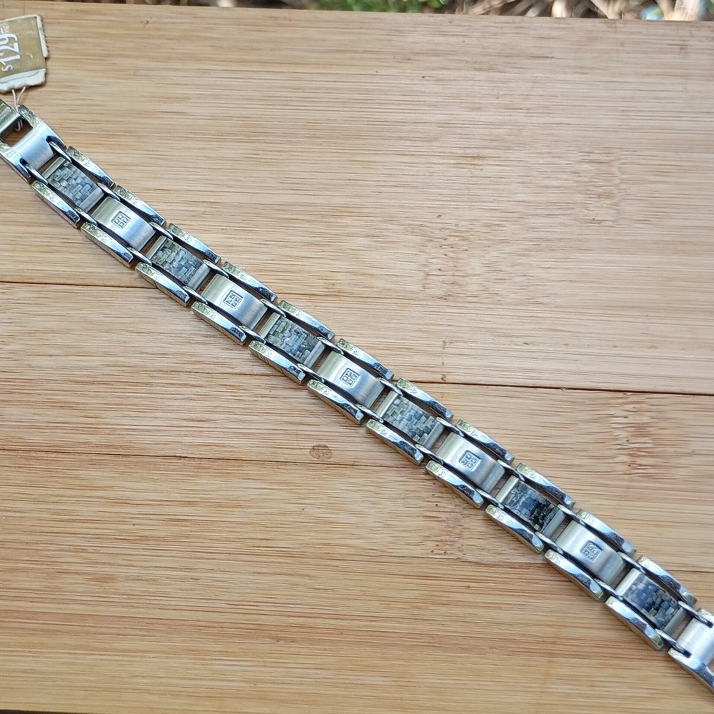 Silver and Black Men's Bracelet - Picture 3 of 7